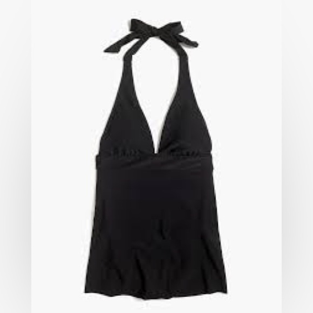 NWT J.Crew Black Swim Dress One-Piece Halter Tie Neck Classic‎ XS